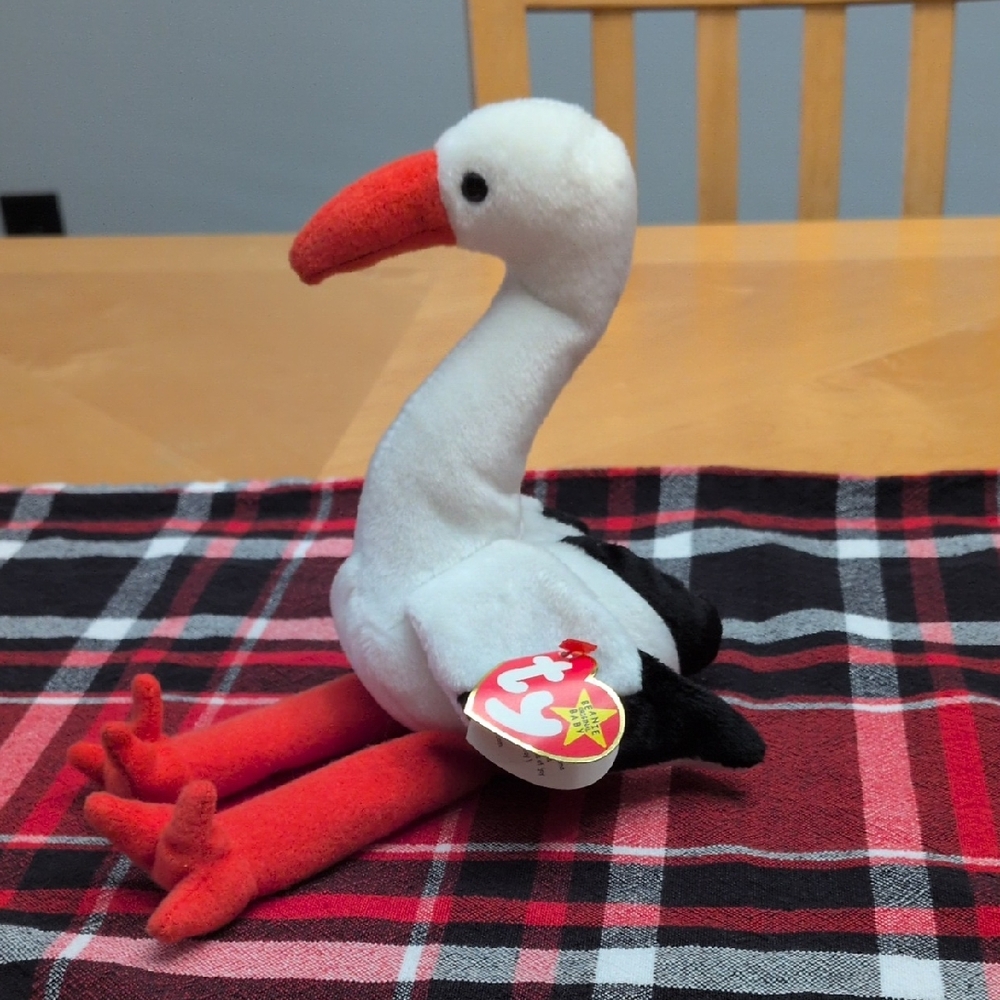 Ty Plush "Stilts" Stork with Intact Tags and Tag Errors